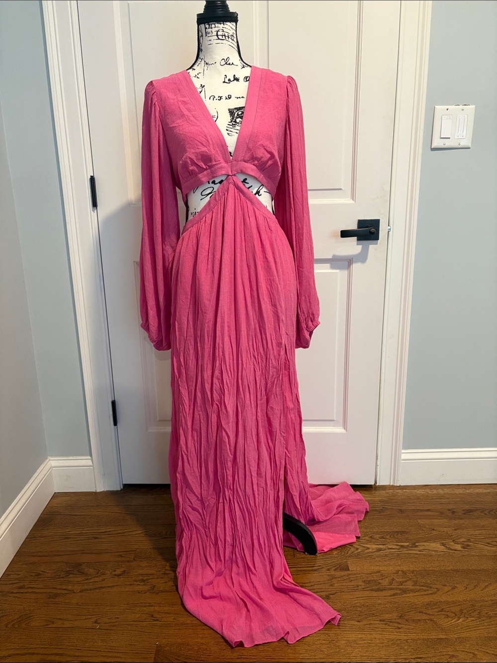 Showpo Hot Pink Maxi Dress with Balloon Sleeves